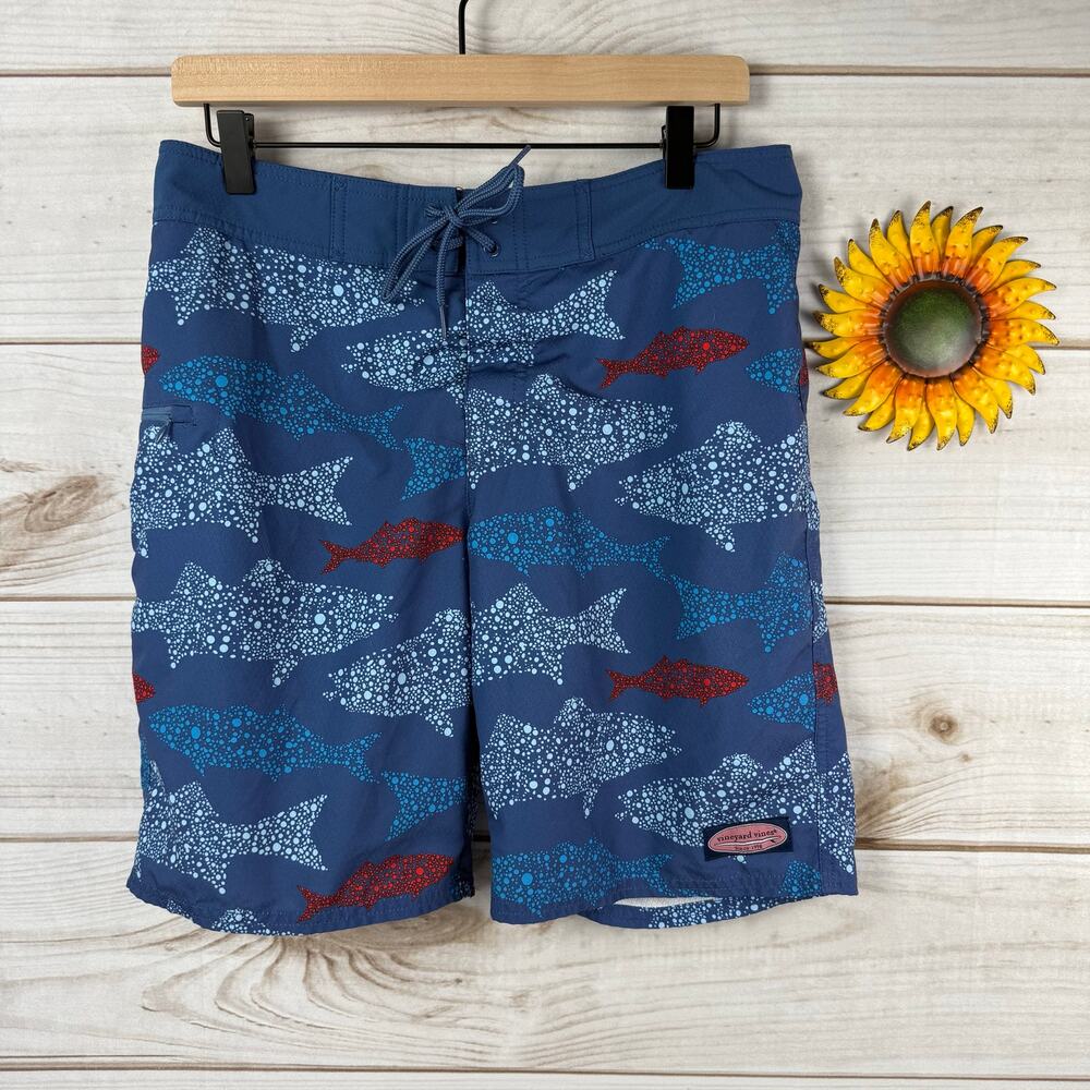 Vineyard Vines Swim‎ Trunks Blue Fish Print Drawstring Swim Shorts 30